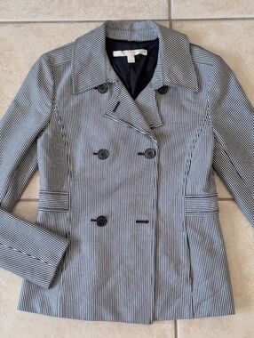 Nordstrom Collection Navy Blue Knit Striped Blazer Size XS